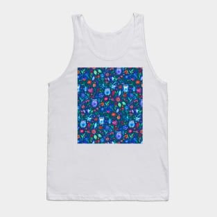 Little Owls and Flowers on deep teal blue Tank Top